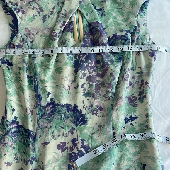 SHANGHAI TANG Green/Purple Floral 100% Silk Crepe Mini Sheath Dress SZ 8 - Picture 10 of 13